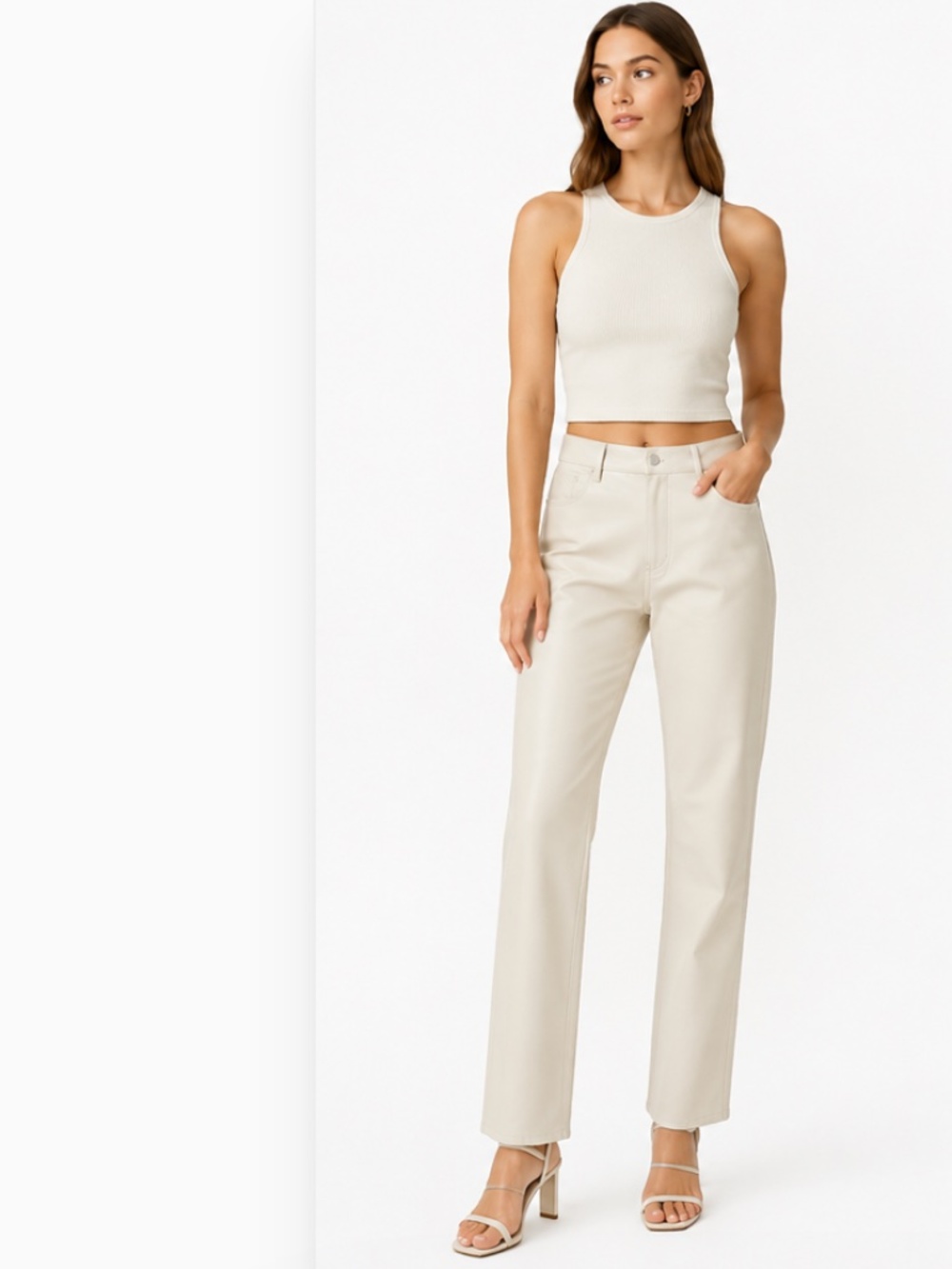 NWT - Wild Pony Cream Pleather Straight Leg Pants - SzS